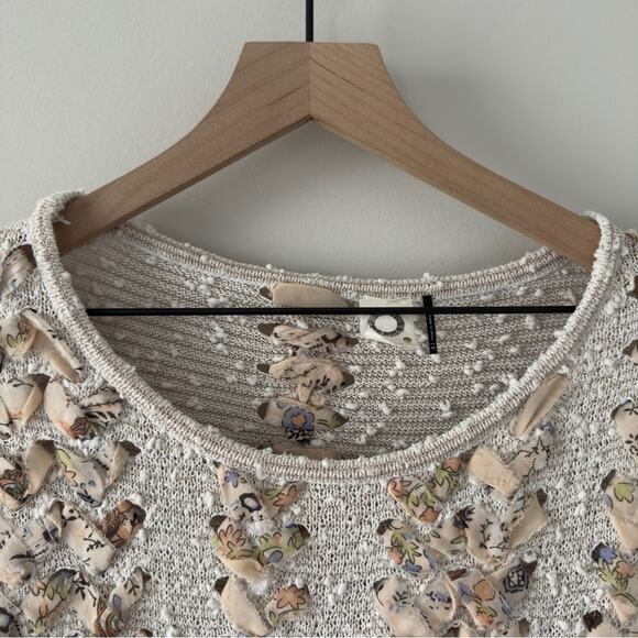 Anthropologie Akemi + Kin Cream Gray White Ribbon Embellished Knit Sweater Top - Picture 6 of 14